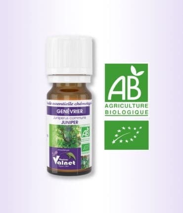Flacon 10 ml d'huile essentielle de Genévrier. Certifiée label AB, Agriculture Biologique.
