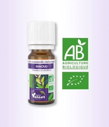 Flacon 10 ml d'huile essentielle de Niaouli. Certifiée label AB, Agriculture Biologique.
