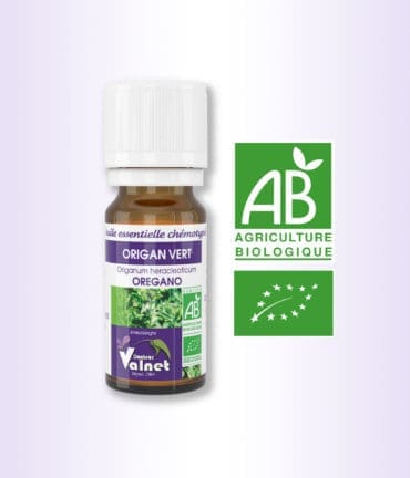 Flacon 10 ml d'huile essentielle de Origan Vert. Certifiée label AB, Agriculture Biologique.