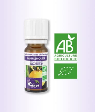 flacon 10 ml d'huile essentielle de Pamplemousse. Certifiée label AB, Agriculture Biologique.