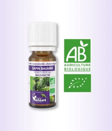 Flacon 10 ml d'huile essentielle de Sapin Baumier. Certifiée label AB, Agriculture Biologique.