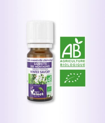 Flacon 10 ml d'huile essentielle de Sarriette Des Montagnes. Certifiée label AB, Agriculture Biologique.