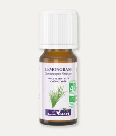 Flacon 10 ml d'huile essentielle de lemongrass. Certifiée label AB, Agriculture Biologique.