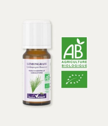 Huile essentielle de lemongrass 100% BIO, certifiée label AB, Agriculture Biologique.