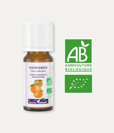 Huile essentielle de mandarine 100% BIO, certifiée label AB, Agriculture Biologique.