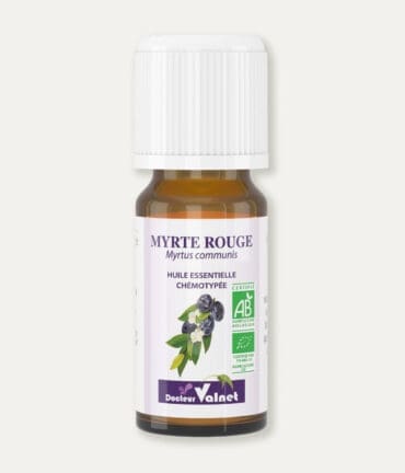 Flacon 10 ml d'huile essentielle de myrthe rouge. Certifiée label AB, Agriculture Biologique.