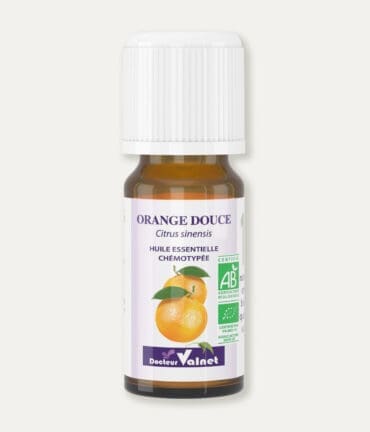 Flacon 10 ml d'huile essentielle d'orange douce. Certifiée label AB, Agriculture Biologique.