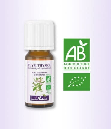 flacon 10 ml d'huile essentielle de thym thymol. Certifiée label AB, Agriculture Biologique.