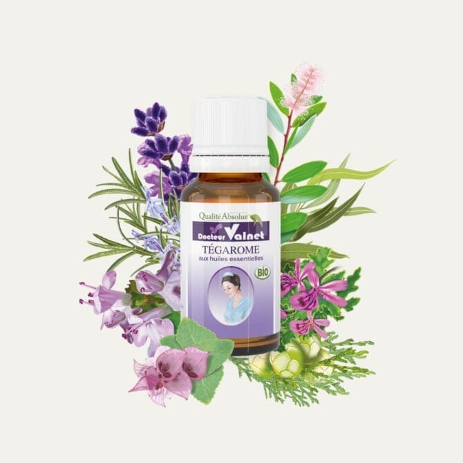 Tégarome, régénère la peau. Préparation à base d'huiles essentielles 100% bio du Docteur Valnet. flacon de 15 ml