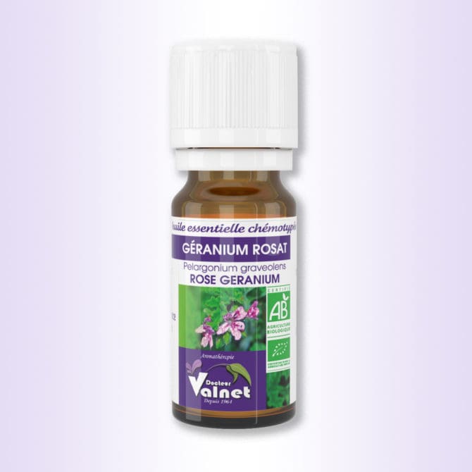 Flacon de 10 ml d'huile essentielle de Géranium rosat du docteur Valnet